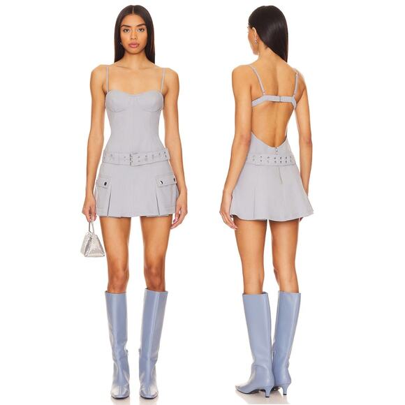 Lovers + Friends Remy Mini Dress Belted Cargo Adjustable Strap Concrete Size S